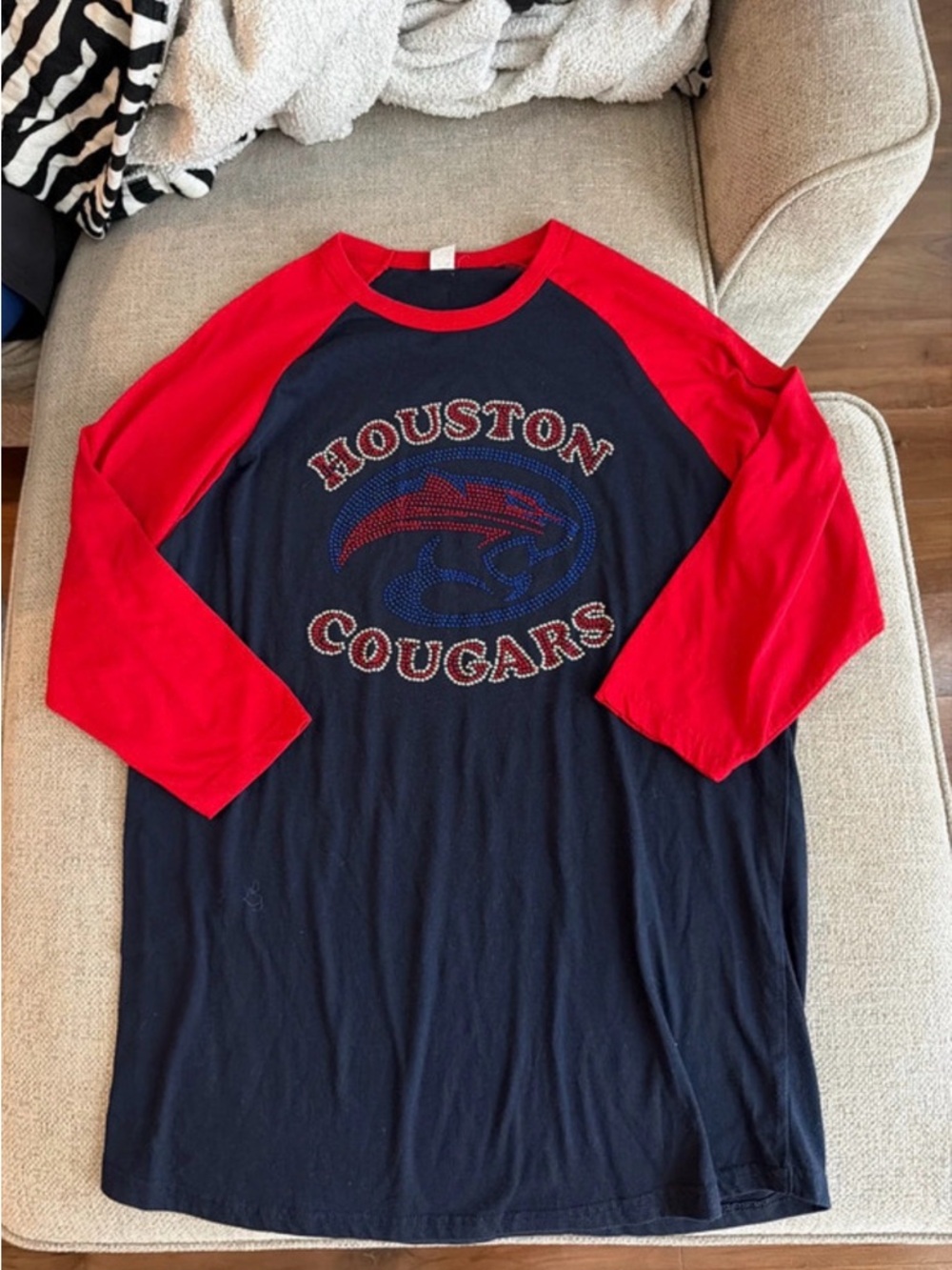 Houston Cougars Black & Red Raglan Women's Long Sleeve Tee